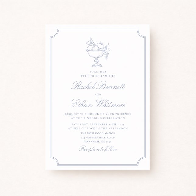 Blue & White Elegant Frame Wedding Invitation (Creator Uploaded)