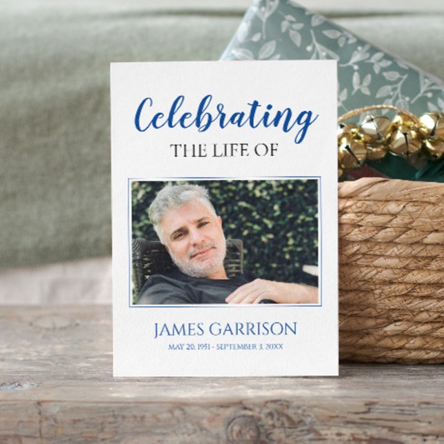 Blue White Elegant Funeral Prayer Card with Photo (Creator Uploaded)