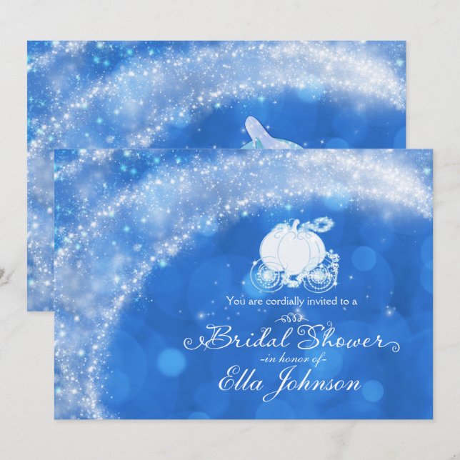 Blue & White Elegant Glam Carriage Storybook Invitation (Front/Back)