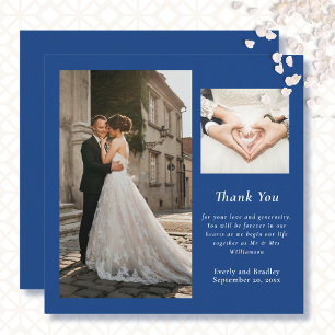 Blue White Elegant Photo Wedding Thank You Card