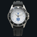 Blue|White EMT Custom Monogram Watch<br><div class="desc">A monogram blue and white watch, with a medical EMT symbol and a spot for your gift recipient's name and last name initial monogram. A great gift for anyone who is a EMT / PARAMEDIC or even a firefighter or volunteer, or any proud member of the medical community. This watch...</div>