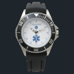 Blue|White EMT Custom Monogram Watch<br><div class="desc">A monogram blue and white watch, with a medical EMT symbol and a spot for your gift recipient's name and last name initial monogram. A great gift for anyone who is a EMT / PARAMEDIC or even a firefighter or volunteer, or any proud member of the medical community. This watch...</div>
