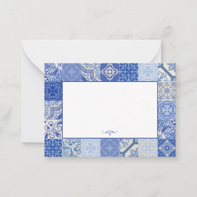 Blue white Ethnic Boho Mediterranean Tiles Card (Front)