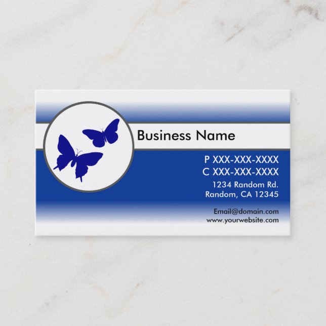 Blue white fade butterflies business cards (Front)