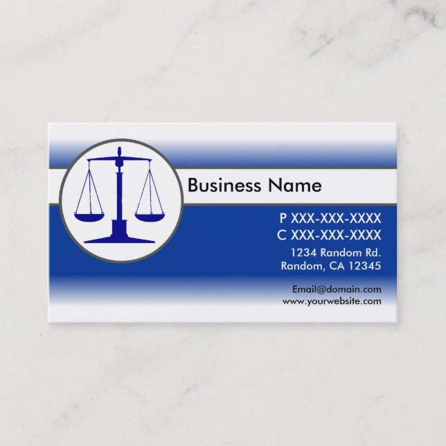 Blue white fade law justice scales business cards (Front)