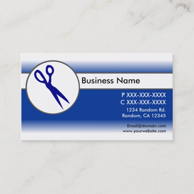 Blue white fade scissors business cards (Front)