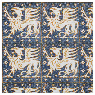 BLUE WHITE FANTASY GRYPHONS FABRIC