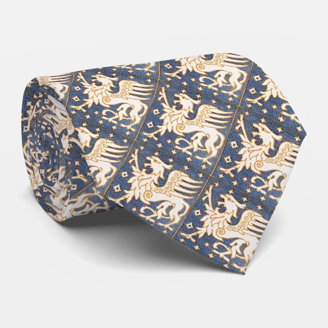 BLUE WHITE FANTASY GRYPHONS TIE (Rolled)