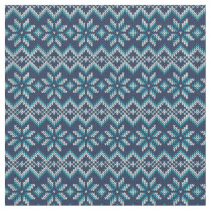 Blue & White Faux Knit Sweater Snowflakes Pattern Fabric