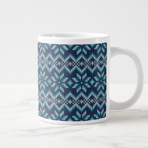 Blue & White Faux Knit Sweater Snowflakes Pattern  Large Coffee Mug