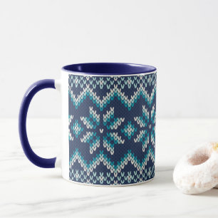 Blue & White Faux Knit Sweater Snowflakes Pattern Mug