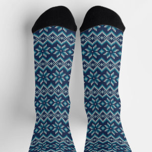 Blue & White Faux Knit Sweater Snowflakes Socks