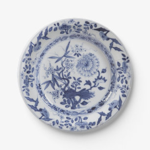 Blue white faux porcelain chinoiserie onion patter paper plate