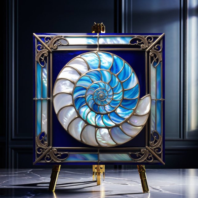 Blue/White Faux Stained-Glass Nautilus Shell 2 Ceramic Tile (Creator Uploaded)