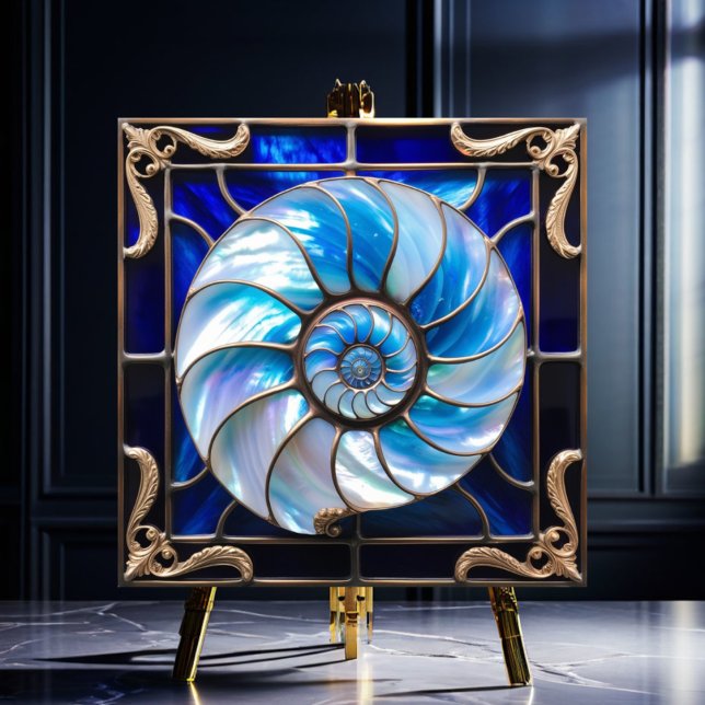 Blue/White Faux Stained-Glass Nautilus Shell 3 Ceramic Tile (Creator Uploaded)