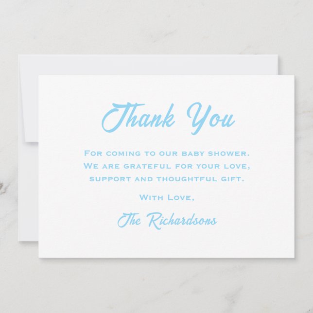 Blue White Feet Baby Shower Fun Trendy Its A Boy Thank You Card (Front)