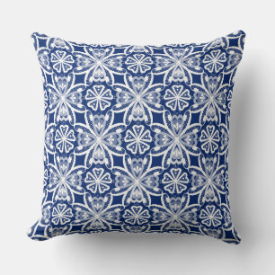 Blue white fishnet retro lace  cushion