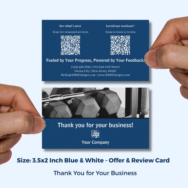 Blue White Fitness Branding Seasonal Review Thanks Business Card (Blue White Fitness Branding Seasonal Review Thanks Business Card; Size: 3.5x2 Inch (US))