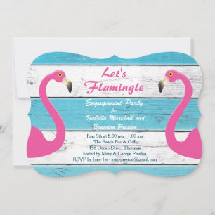 Blue & White Flamingo Engagement Party Invitation