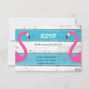 Blue & White Flamingo Wedding RSVP Card