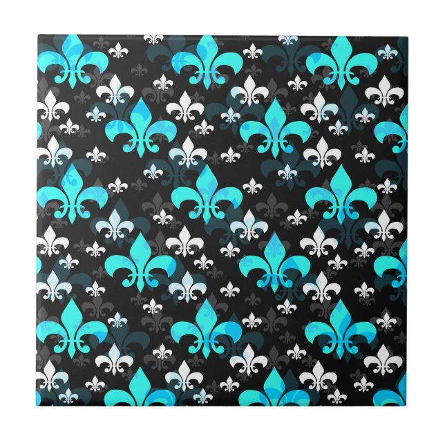 Blue White Fleur De Lis  Ceramic Tile (Front)