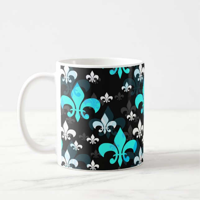 Blue White Fleur De Lis  Coffee Mug (Left)