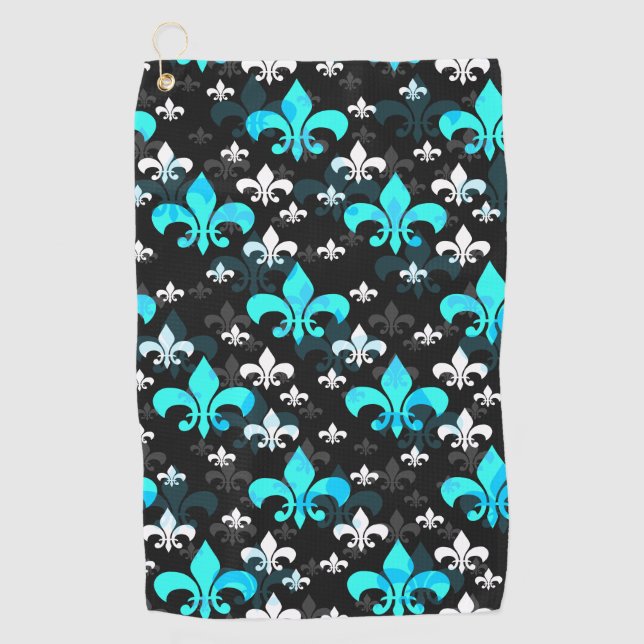 Blue White Fleur De Lis  Golf Towel (Front)