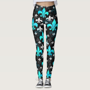 Blue White Fleur De Lis  Leggings