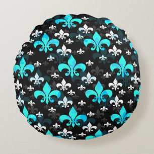 Blue White Fleur De Lis Round Cushion
