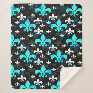 Blue White Fleur De Lis Sherpa Blanket