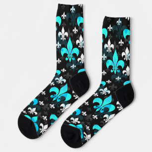 Blue White Fleur De Lis Socks