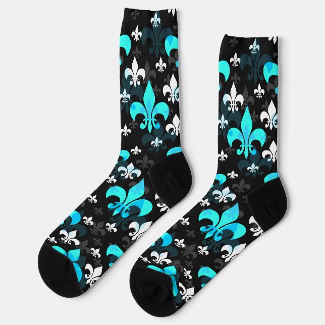 Blue White Fleur De Lis  Socks (Left)