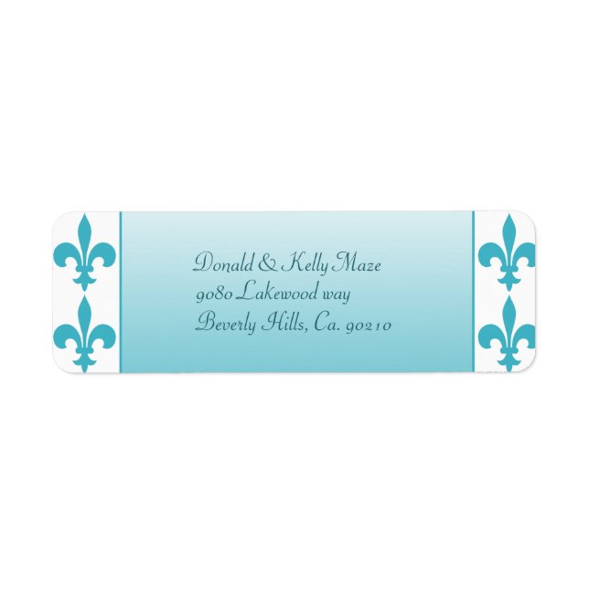 Blue & White Fleur De Lis Wedding Return Address Label (Front)