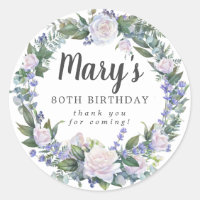 Blue White Floral 80th Birthday Thank You
