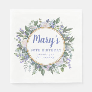 Blue White Floral 90th Birthday Thank You Napkin