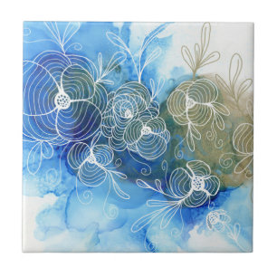 Blue White Floral Abstract 71 Ceramic Tile