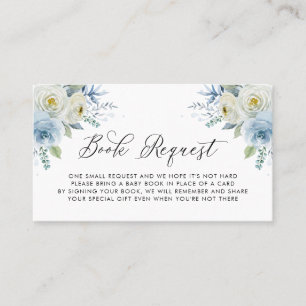 Blue & White Floral Baby Shower Book Request Card
