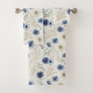 Blue White Floral Bath Towel Set