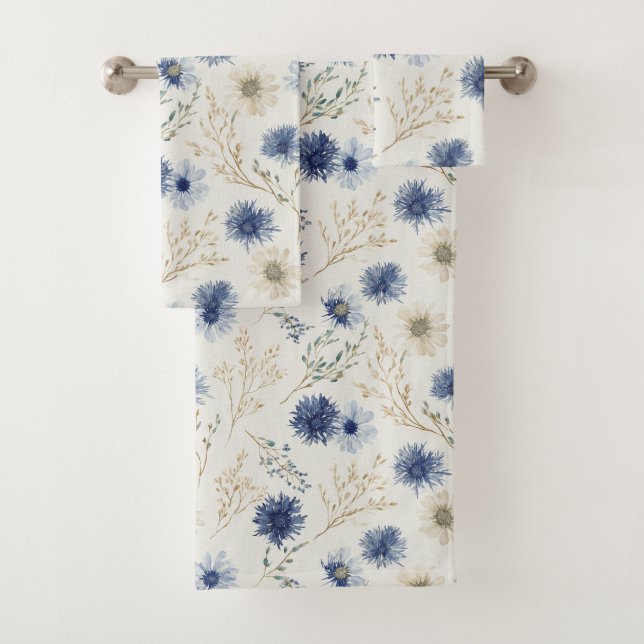 Blue White Floral   Bath Towel Set (Insitu)
