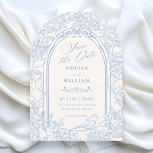 Blue white floral bird artistic save the date