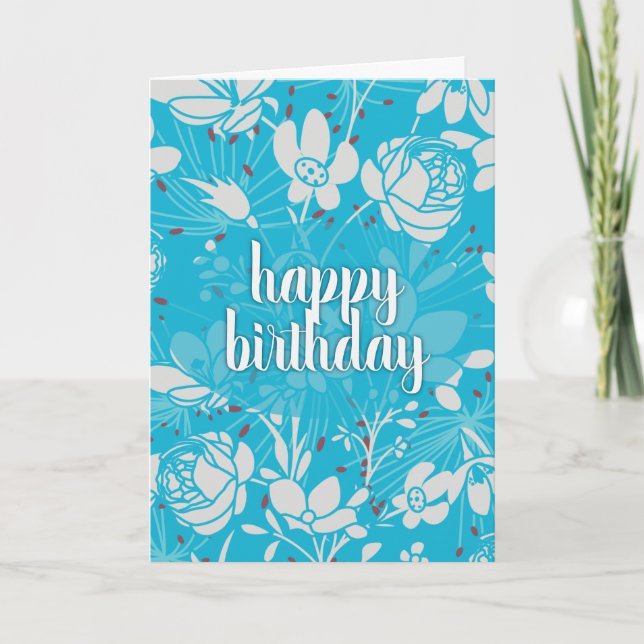 Blue & White Floral Birthday Card (Front)
