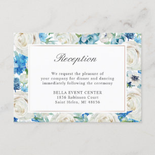Blue White Floral Border Wedding Reception Details Enclosure Card