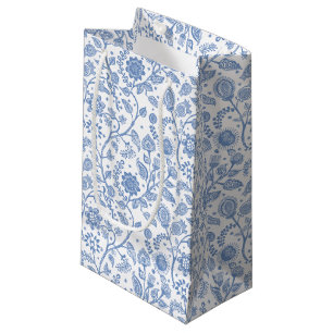 Blue White Floral Botanical Pattern Boho Whimsical Small Gift Bag