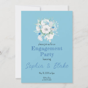 Blue & White Floral Bouquet Blue Engagement Party Invitation