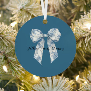 Blue White Floral Bow Christmas Metal Tree Decoration