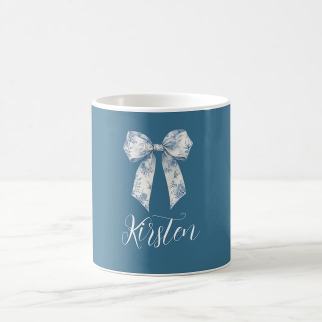 Blue White Floral Bow Coffee Mug (Center)