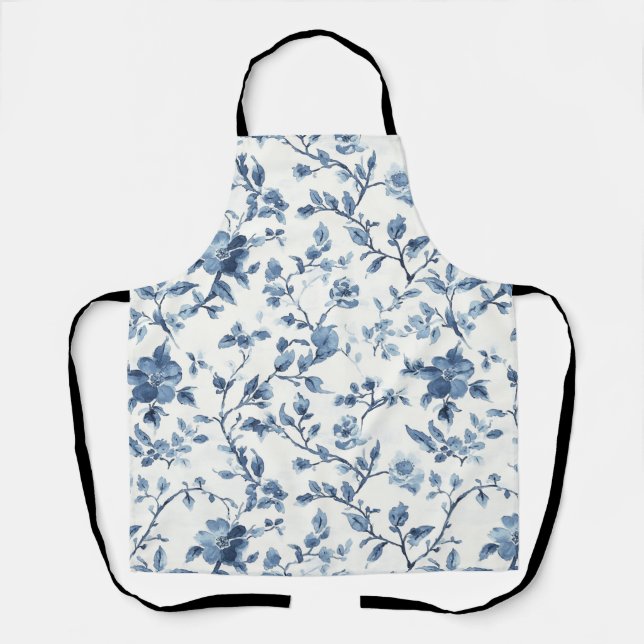 Blue White Floral Bridal Shower Apron (Front)