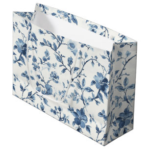 Blue White Floral Bridal Shower Large Gift Bag