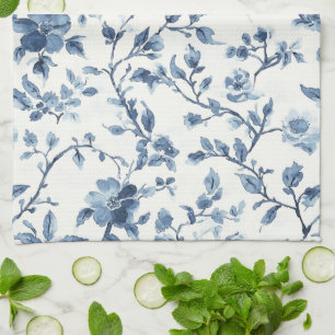 Blue White Floral Bridal Shower Tea Towel