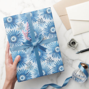 Blue White Floral Bridal Shower Wrapping Paper